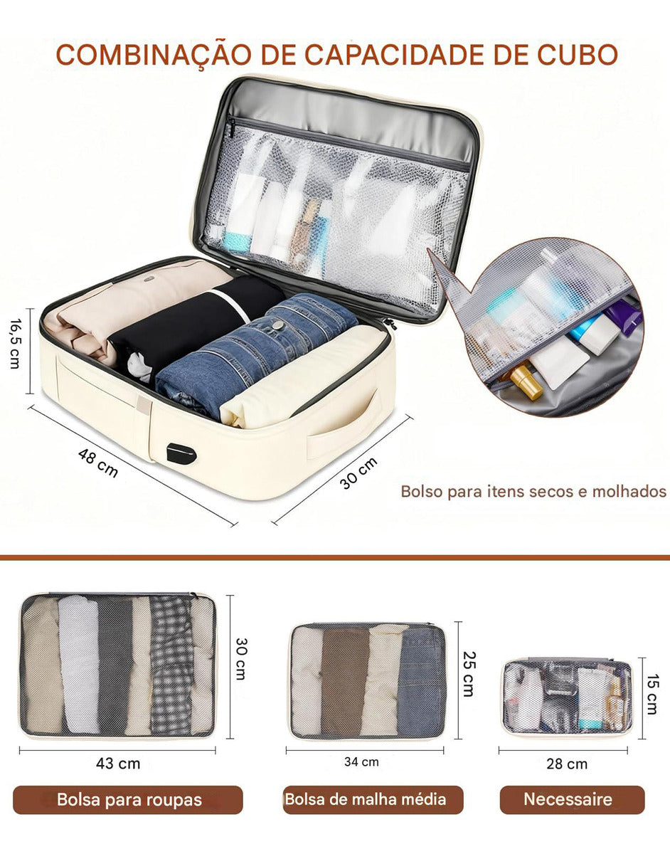 Mochila de Viagem Feminina VersaBag + 3 Necessaires GRÁTIS