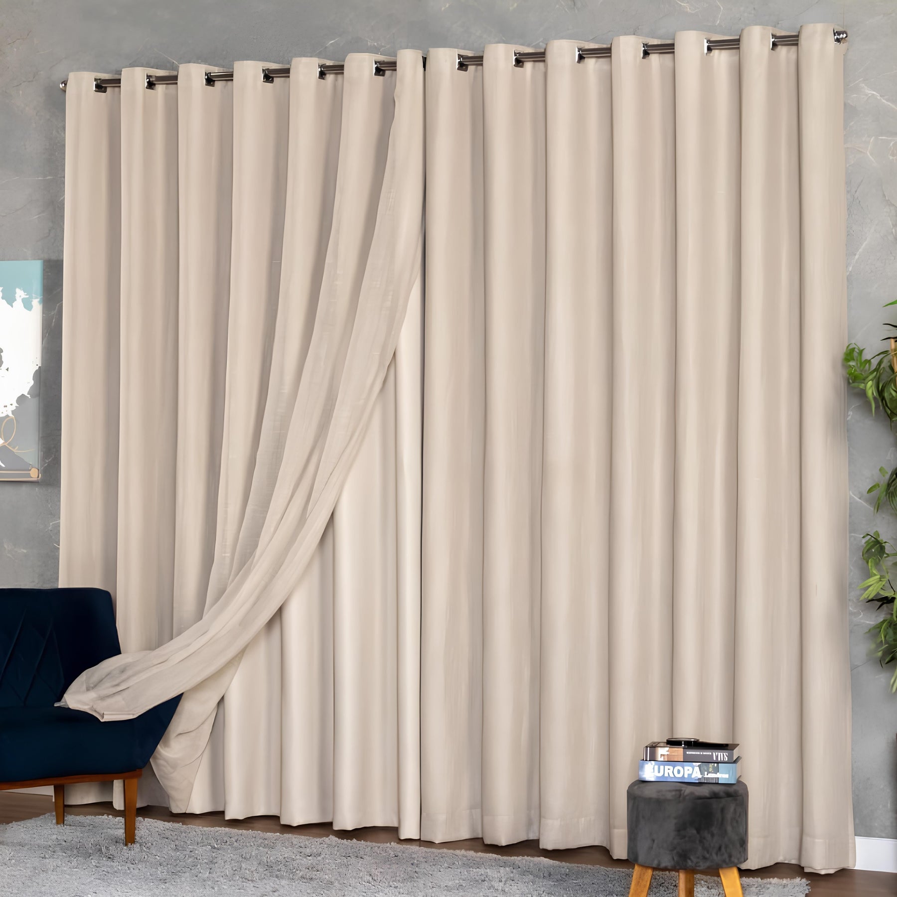 [Pague 1, Leve 2] Cortina Blackout com Voil e Linho com 20 Ilhós Cromados