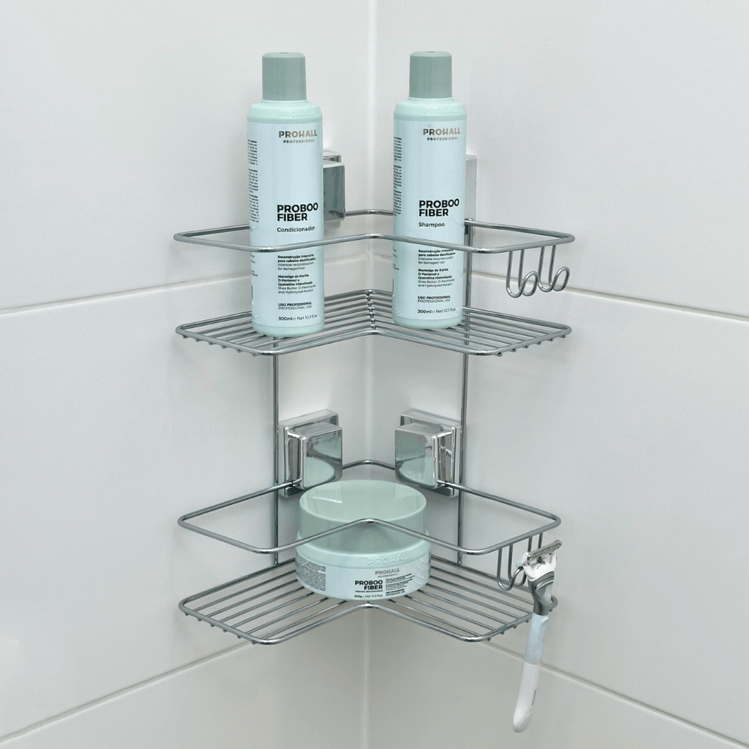 Cantoneira Porta Shampoo Dupla de Canto com Ventosa Cromado