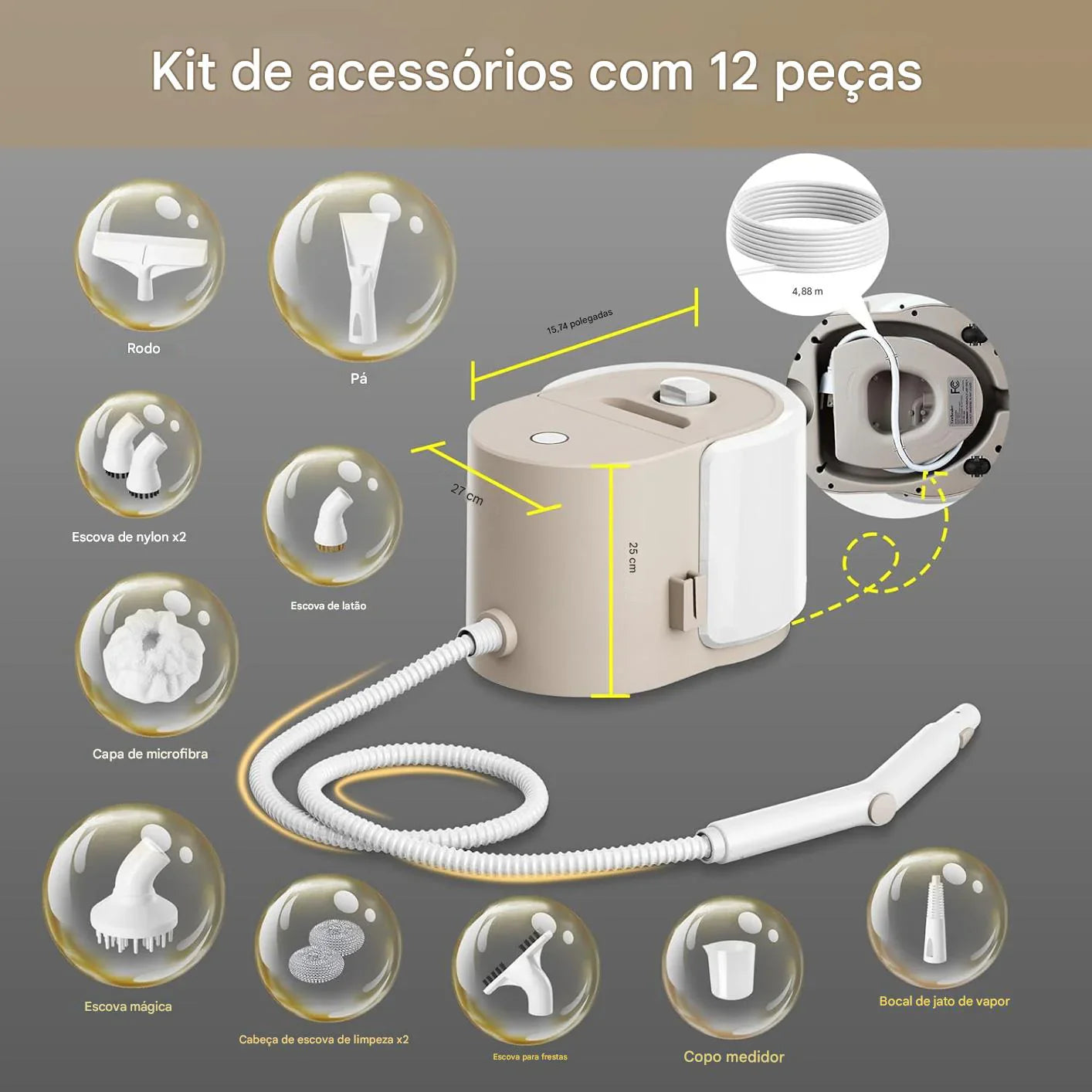VapoMax Pro 2500 – Limpador a Vapor de Alta Pressão para Limpeza Pesada
