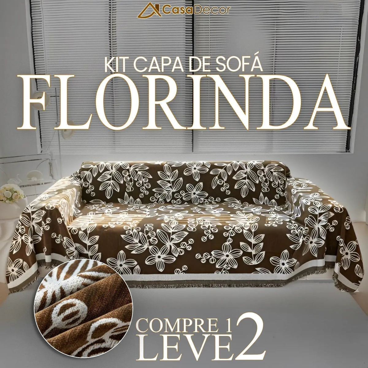 [Pague 1, Leve 2] Capa de Sofá Florinda (O Abraço Floral Que Aconchega Seu Lar!) + BRINDE: 2 Almofadas